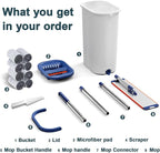 Large Mop and Bucket System with Wringer Set, Hands-Free Flat Mops for Floor Cleaning, Mopping Bucket System with 8 Washable Microfiber Pads for Wet and Dry Use, Home Windows and Wall Cleaner Mop