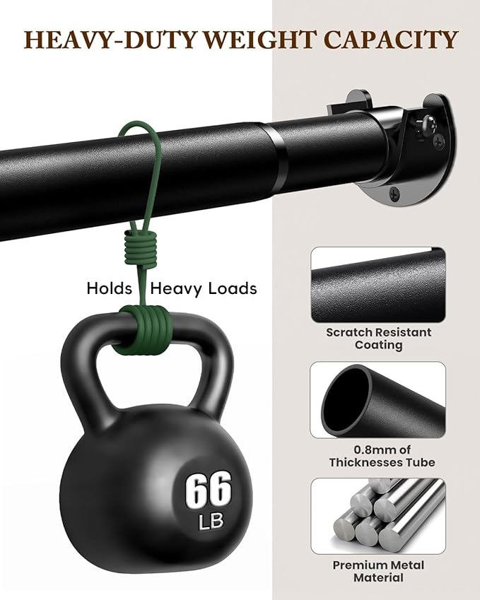 Closet Rod 17-84 IN, Heavy Duty Closet Rods for Hanging Clothes, Adjustable Closet Rods for Wardrobes Storage Laundry RV Bathroom, Easy Install, Black