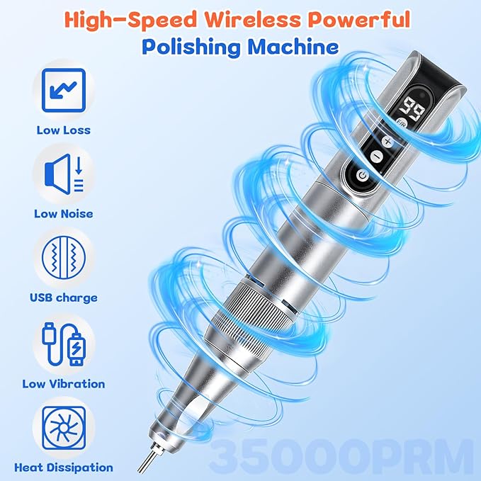 Cordless USB Polishing Machine,35000RPM Mini Polisher Kit with 11 Attachments for Gently Smooths Edges,After Repair Cleaning Creating,Removes Stains,Polishing Head Set with Instructions & Case