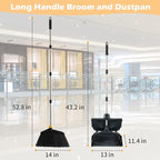 Outdoor Broom and Dustpan Set with Long Handle, Heavy Duty Upright Standing Dust Pan with Windbreak Cover and Broom Combo for Sweeping Indoor Outdoor Commercial Use