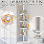 shuang qing 360° Rotating Corner Shower Caddy Tension Pole Organizer - 4-Tier Adjustable Rustproof Metal Pole, Plastic Shelves with Safety Guardrail, Bathroom Storage for Shower & Bathtub(White)