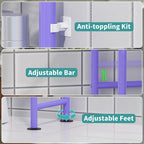 3-Tier Over The Toilet Storage Organizer, Space-Saving Bathroom Rack with Paper Holder & 4 Hooks, 64" Tall Freestanding Carbon Steel Shelf for Small Apartment Laundry Room (Purple)