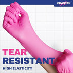 Beastek Nitrile Disposable Exam Gloves, 4Mil 100Ct Powder-Free Latex-Free Food-Safe for Cooking Medical Esthetician, Hot Pink