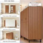 Heavy Duty Covered Clothes Rack with Magnetic Door Foldable Portable Wardrobe Closet for Hanging Clothing Rolling Black Metal Garment Rack on Wheels Closet System (Dragon Sandalwood, 70.89in)