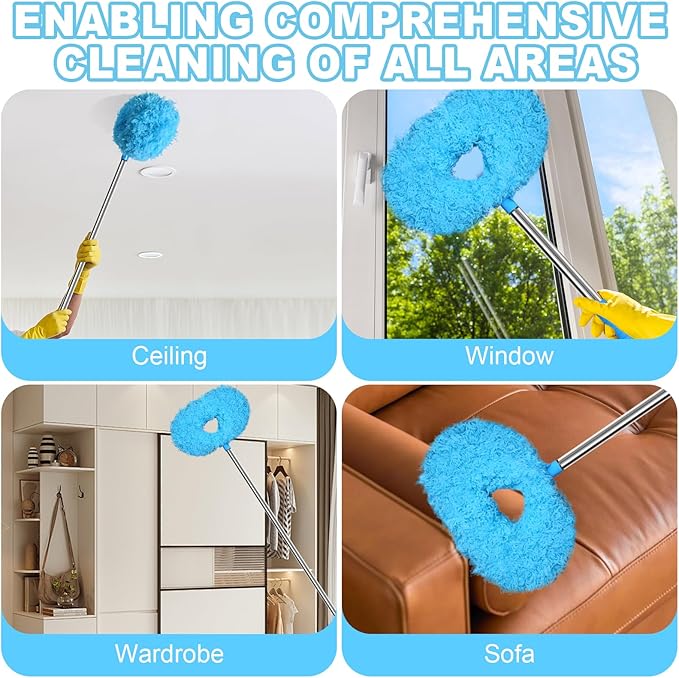 Eunice 13-49.7 Inches Ceiling Fan Duster with Extension Pole, 4-Claw and Round Heads, Adjustable and Removable Fan Cleaner Blade for High Ceiling, Window Door Furniture (Blue)