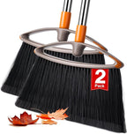 2 Pack Soft Bristle Broom, Heavy Duty Broom with Collapsible Handle, Ideal for Indoor Outdoor Hardwood Floors Kitchen Salon Camping Cat Pets Hair Home Room Office, Sturdy and Durable, Gray