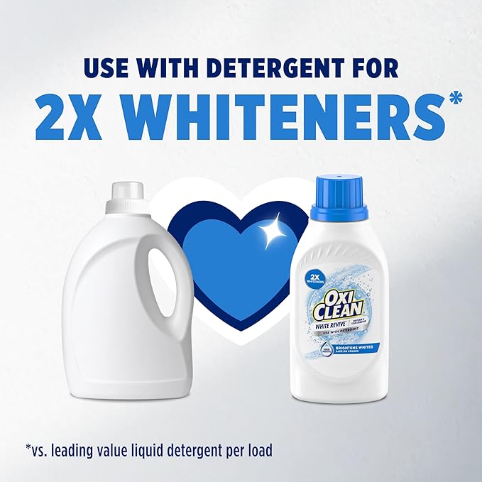 OxiClean White Revive Whitener & Stain Remover Liquid Additive, Water-Activated Oxygen Bleach for Laundry, 45 fl oz