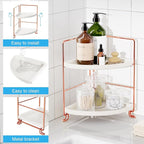 FSyueyun 2-Tier Corner Bathroom Counter Organizer, Tool-Less Installation Vanity Shelf Small Plastics Countertop Makeup Tray Skincare Perfume Organizers (Rose Gold)