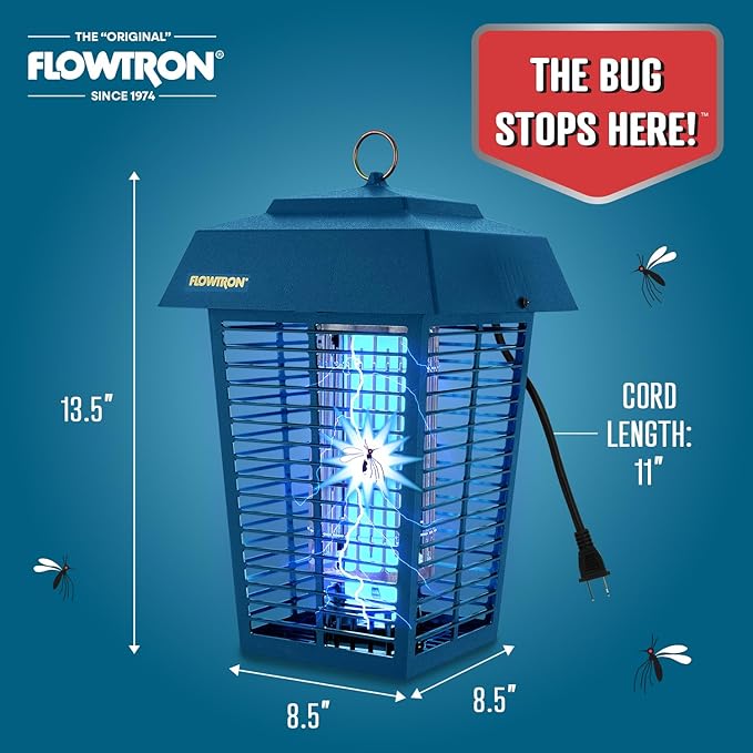 Flowtron Bug Zapper, 1 Acre of Outdoor Coverage with Powerful 40W Bulb & 5600V Instant Killing Grid, Electric Insect, Fly & Mosquito Zapper, Made in The USA - Blue Color