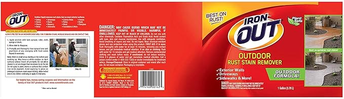 Iron OUT Liquid Rust Stain Remover, Pre-mixed, Quickly Removes Rust Stains from Concrete, Vinyl and Other Outdoor Surfaces, No Scrubbing, Safe to Use, 1 Gallon, 4 Pack