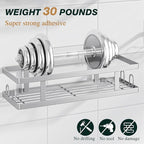 Youvip Adhesive Shower Caddy, 3 Pack Shower Shelves with Soap Holder and 12 Hooks, Rustproof No Drilling Bathroom Organizer and Storage, Silver