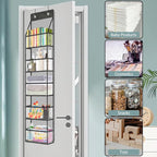 5-Shelf Over The Door Pantry Organizer with Clear Pockets, Heavy Duty Hanging Storage for Closet, Bedroom, Bathroom, and Nursery (Black, Holds up to 28 lbs)