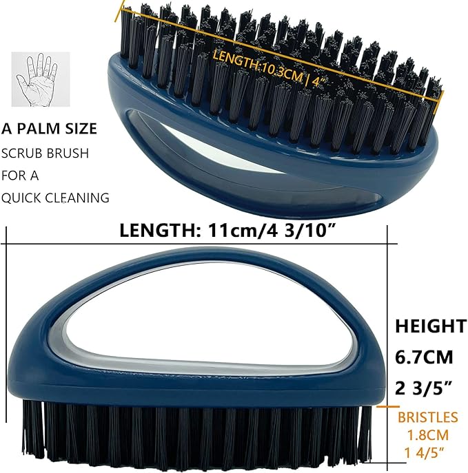 Small Scrub Brush with Nylon Bristles - Heavy Duty Cleaning Brush for Bathroom, Kitchen, Grout, Tiles - Non-Slip Teardrop Handle & Hangable Design - Deep Blue