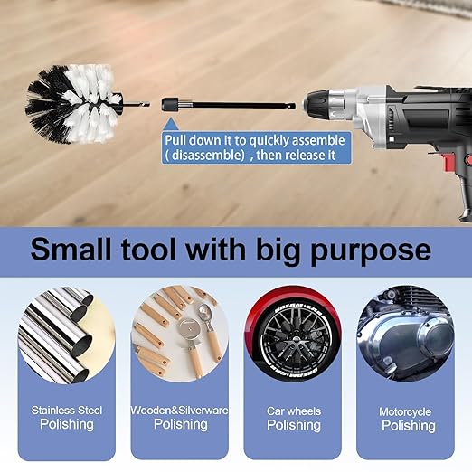 Neeki 14pcs Drill Polishing Wheel and Polishing Compound, Soft Drill Brush with 1/4 Hexagonal Shank, Suitable for Metal, Stainless Steel, Jewelry, Wood, Ceramic, Glass, etc.