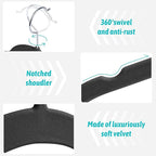 Sishynio Premium Velvet Hangers 30 Pack - Space-Saving Closet Organizer for Clothes, Non-Slip Flocked Design, Ideal for Shirts and Coats (Black)