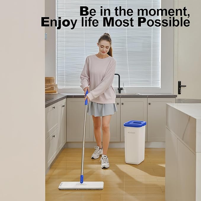 Mop and Bucket Set, Mops for Floor Cleaning with Long Handle, Squeeze Flat Mop and Bucket System, Dry & Wet Dust Mops for Household Floor Cleaning with 3 Microfiber Mops, Slate Blue