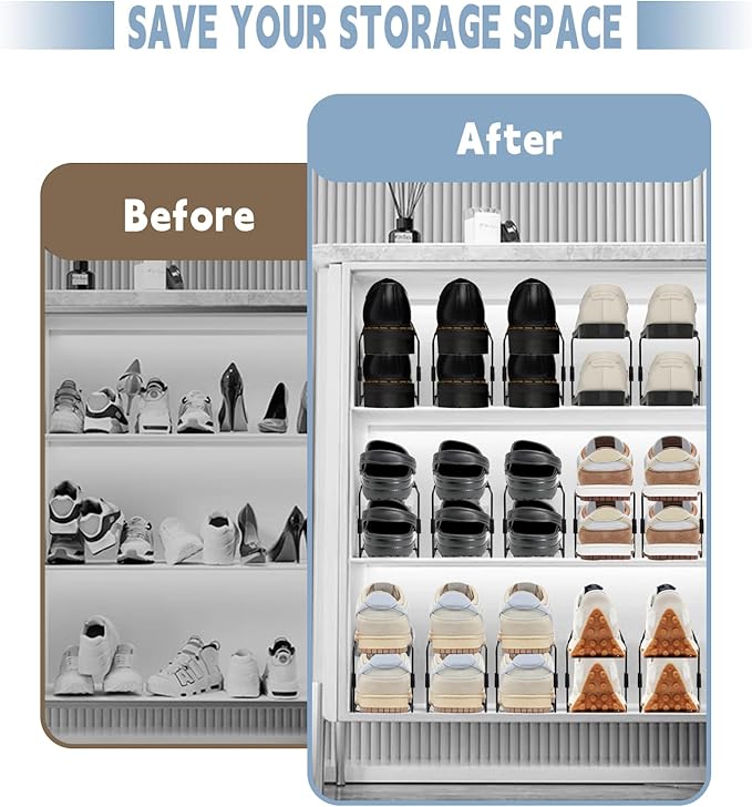 CiBiZi Shoe Slots Organizer 20Pack Metal Shoe Stackers for a Pair of Shoes Display Shelf Shoe Holder Shoe Storage Closet Organizers Shoe Space Saver Organizador de Zapatos White