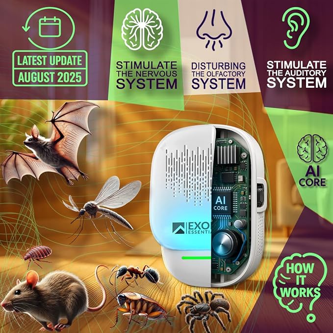 T26 - Ultrasonic Pest Control 4-Pack: Indoor Plug-in Repeller for Mice, Rodents, Squirrels, Insects, Roach Killer, Ant & Spider Repellent, Bed Bug & Flea Spray and mouse traps Alternative