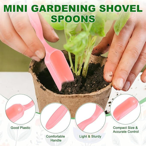 10-Pack Mini Gardening Shovel Spoons, Plastic Garden Soil Scoops for Cultivation Digging Transplanting/Flower Planting/Plant Succulent, Colorful Small Gardening Tools [Pink]