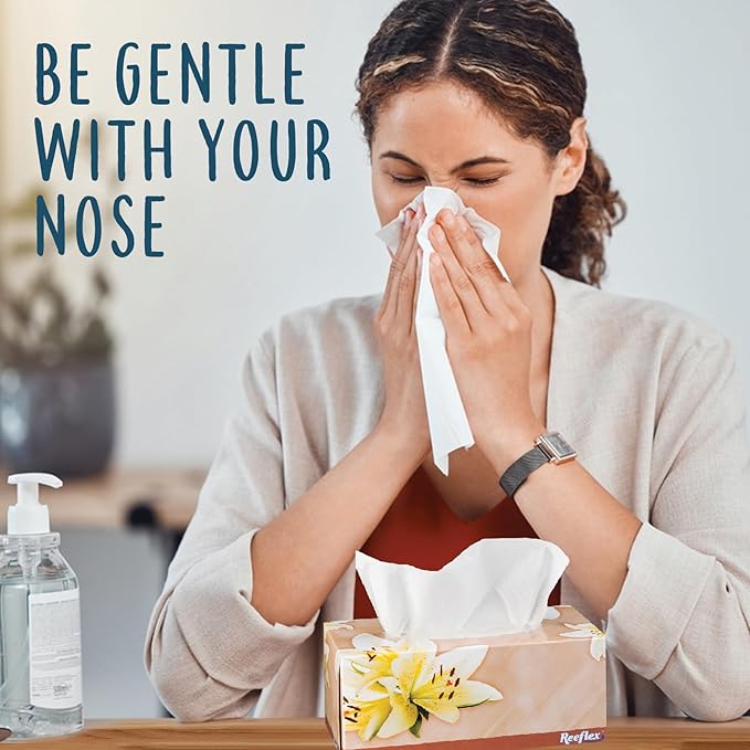 Reeflex Premium Facial Tissues 230 Sheets Per Box, 2-Ply Soft Touch, Gentle and Durable in A Stylish Box - 4 Total Boxes, 920 Sheets Family Pack