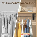 Closet Rod Support Bracket WYGWP 13.5 inch Heavy Duty Shelf Brackets with Rod Holders Support 400lbs Wall Mounted Sturdy 2 Pack