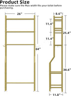 Livilord 3-Tier Over The Toilet Storage, Freestanding Metal Bathroom Shelves with 4 Hooks, Over Toilet Storage Shelf with Paper Holder, Above The Toilet Shelf for Bathroom Storage, Gold