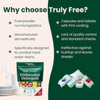 Truly Free Dishwasher Detergent Powder | Natural Dish Detergent, Dishwasher Soap | Plastic Free, Plant-Based, Clean, Heavy Duty Hard Water Stain & Grease Remover | Fragrance Free | 12.5 oz (Pack of 3)