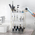 Akinbas 3 Tier Bathroom Organizer Countertop Makeup Perfume Tray Skincare Organizer Comes with Hair Dryer Rack and Toothbrush Holder for Bathroom Dresser Vanity (White)