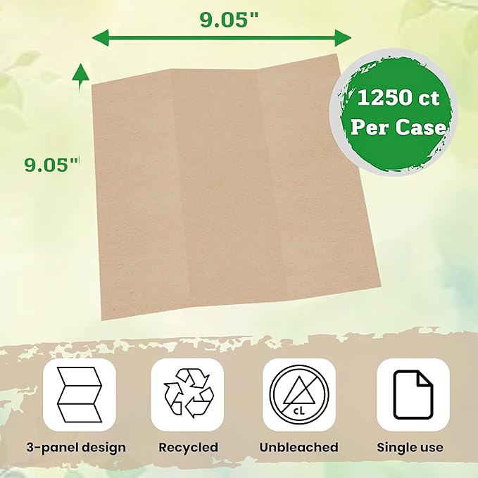 Brown Organic Unbleached Z-Fold Paper Towels 1250ct | 100% Post-Consumer Waste, Sustainable Multifold Towels in Bulk | Recycled Paper Towels for Practical Use