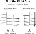 Amazon Basics 4-Shelf Heavy Duty Garage Shelving Storage Unit on 3" Wheel Casters, Adjustable Metal Wire Rack with Leveling Feet, 36" x 14" x 57.75", Black