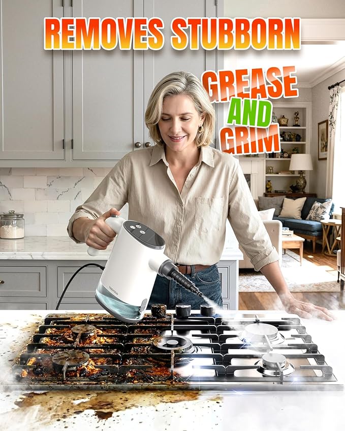 TEEVOGO Pressurized Steam Cleaner, 15s Instant Heat Handheld Steam Cleaner, Upgrade 650ML Tank, Lightweight Portable Steamer for Cleaning Home, Kitchen, Grout, Floor, Window, Car, Bathroom and Clothes