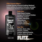 Flitz Faucet Wax Plus - 7.6oz Bottle of USA-Made, Water-Based Faucet Cleaner & Polisher for Water Stains, Fingerprints, & More - Metal Wax for Bronze, Nickel, Chrome, Brass - Granite Polish (1 Pack)