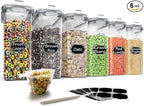 Wildone Cereal Storage Containers Set, Large BPA Free Plastic Airtight Food Storage Containers 4L /135.3oz for Flour, Sugar, 6 Piece Set Cereal Dispensers with 20 Labels & Marker, Grey