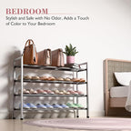 Bumusty 4-Tier Expandable Shoe Rack for Closet, 18“-33” Adjustable Shoe Rack for Small Space, Small Shoe Organizer for Front Door, Sturdy Metal, Light Grey