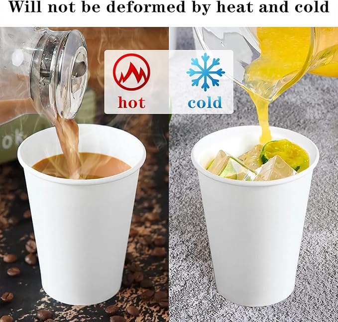 Qunclay 𝟐𝟏𝟎 𝐂𝐨𝐮𝐧𝐭 𝟏𝟐 𝐨𝐳 Disposable White Paper Coffee Cups, To Go Hot Cups for Coffee, Chocolate, Juice, Hot or Cold Beverage Drinking Cup Suitable for Party, Office, Travel, and Events