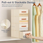 DIMJ Closet Organizers and Storage - Fabric Bins with Drawers for Closet Foldable Clothes Organizers with Clear Window, Stackable Storage Drawers Units for Bedroom, Living Room, Medium 6-Pack, Beige