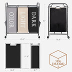 STORAGE MANIAC 3 Section Laundry Sorter, 35.9 Gal (136 L) Laundry Hamper Cart with Heavy Duty Rolling Lockable Wheel and Removable Bag, Clothes Organizer Basket Clothes Separator Hamper, Multicolored