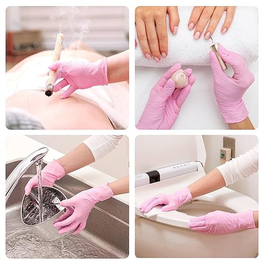 Pink Nitrile Gloves, 3-mil, Industrial Gloves Disposable Latex Free, for Cleaning & Esthetician, Rubber Powder-Free, 1000-ct Case (Large) Large (Pack of 1000)