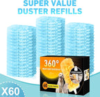 60 Count Heavy Duty Duster Refills for Swiffer, Multisurface 360° Larger Size Dusters with 4X Microfibers, Disposable Dusters for Pet, Cleaning Home, Blinds, Fans, Corners (60 pcs-Blue)