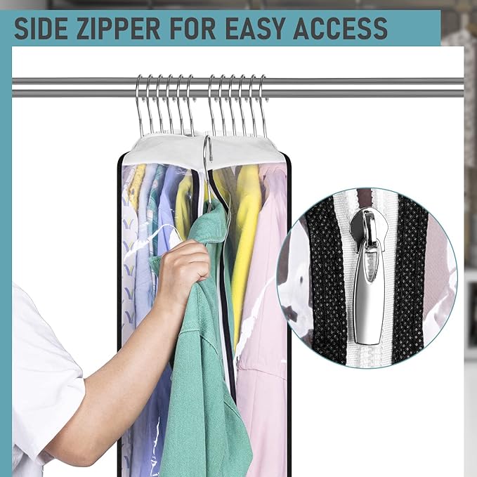 MISSLO 10" Gusseted All Clear Garment Bags for Hanging Clothes 40"+50" Suit Bags for Closet Storage Dresses Protectors for Shirts, Coats, Gowns, 3 Packs