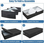 Supowin Underbed Storage Containers Bin with Lids (Set of 2) Large Under Bed Storage Organizer Box with Handle, Foldable Under the Storage Bags for Organizing Clothes, Shoes, Blankets, Pillows-Black