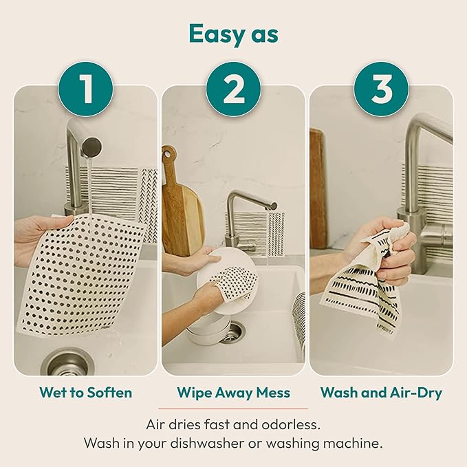 FEBU Swedish Dishcloths for Kitchen | 5 Pack Japanese Reusable Paper Towels Washable | Swedish Dish Towels | Non-Scratch Cellulose Sponge Cloths | No Odor, Biodegradable Cleaning Cloths