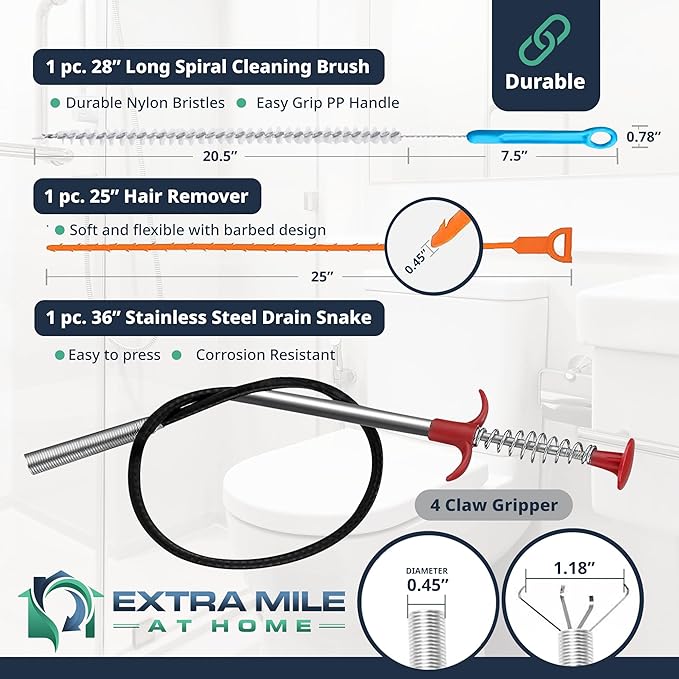 Ultimate Drain Solution Instant Power Hair & Grease Drain Cleaner Opener 2L Bundle with Drain Snake Hair Drain Clog Remover, and Protective Gloves