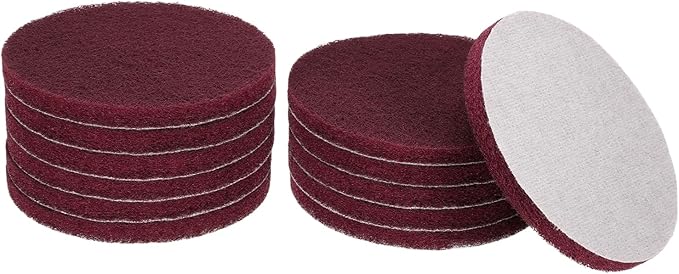 HARFINGTON 20pcs Scrubber Scouring Pads 500 Grits 5 Inch Drill Power Brush Hoop and Loop Surface Conditioning Disc Drill Scuffing Disc Scrub Pads for Home Kitchen Cleaning, Dark Red