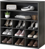 Garden 4 you Shoe Rack Organizer, 5-Tier Wood Cubby Shoe Rack with 2 Storage Shelf and 9 Cubbies, Shoe Organizer Cabinet for Entryway, Hallway, Closet and Garage,Black