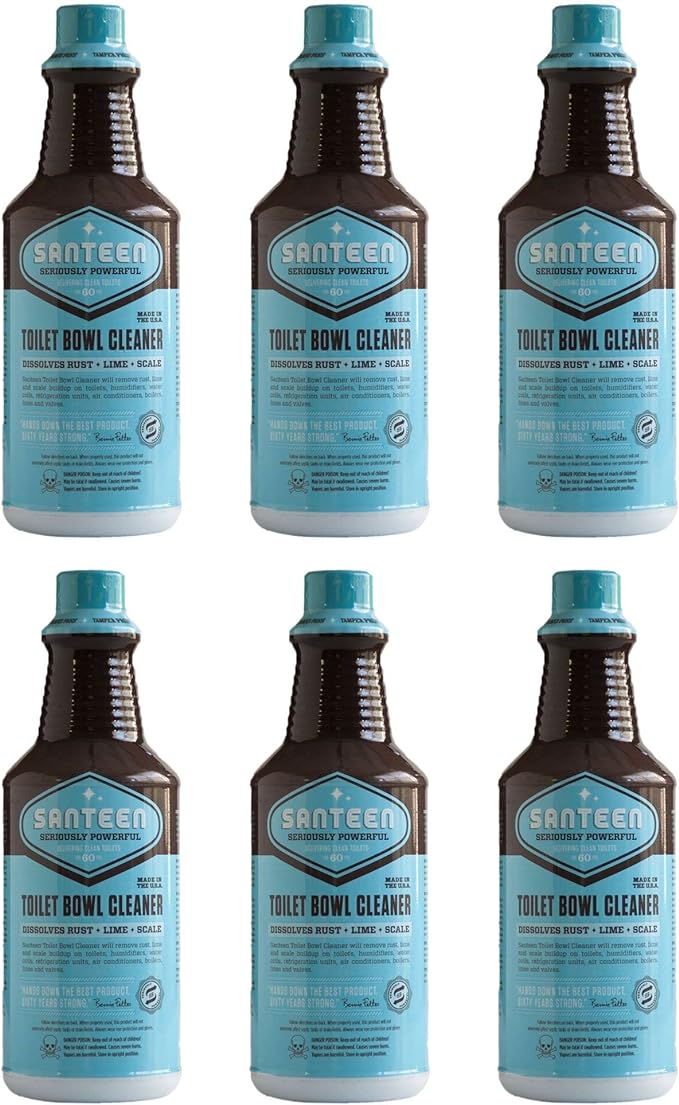 Santeen Toilet Bowl Cleaner | 6-pack of 1-quart bottles | Removes Rust, Lime, and Scale buildup