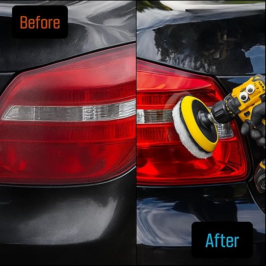 LINE10 Tools 5-Inch Wool Polishing Kit for Drill or Angle Grinder or Orbital, Includes 5 Hard Felt, 5 Soft Wool Buffing Pads with Hook and Loop, Drill Adapter Attachment, Small Car Buffer Auto Glass