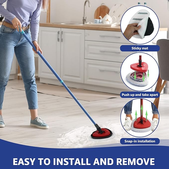 Flat Mop Head Replacements, Microfiber Mopping Pads Refills, 1-Pack Spin Mop Pads + 1 Plastic Pad &1 Scrape for Floor, Wall & Ceiling Cleaning - Fits EasyWring & RinseClean Systems