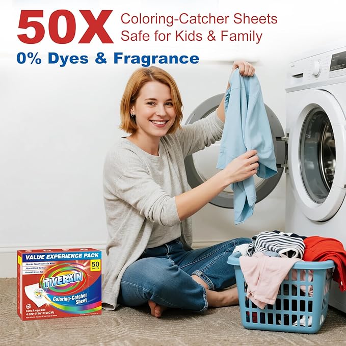 50 pcs Coloring-Catcher Sheet for Laundry,Color Grabbers Laundry Sheet,Allow Mixed Washes and Prevents Color Runs,Fragrance Free Color Absorber Sheets for Family No Fluorescent Agent