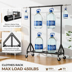 HYSEYY Heavy Duty Clothes Rack Load 450 LBS, Metal Garment Rack, Standing Rolling Clothing Rack for Hanging Clothes with Sturdy Wheels & Shelves, Portable Closet Wardrobe Rack,Black
